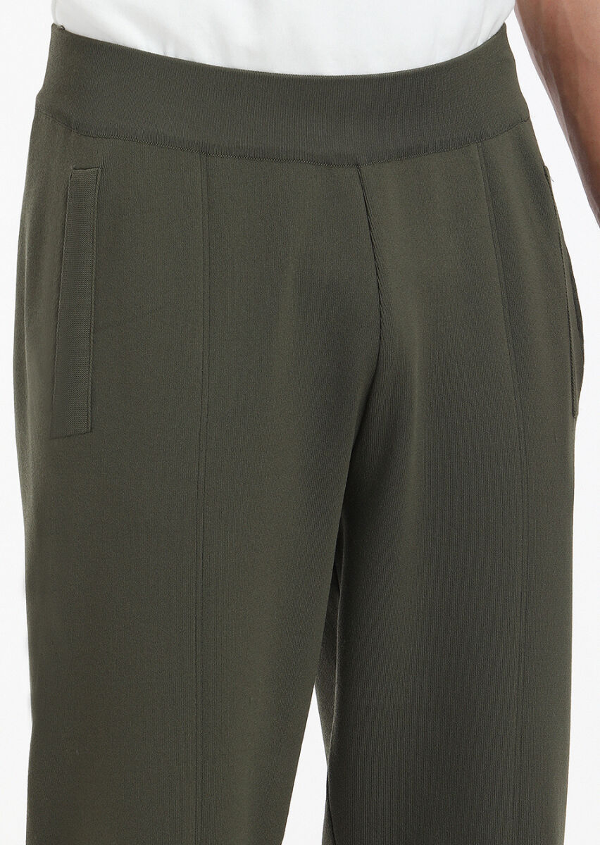 Haki Düz Örme Regular Fit Casual Triko Pantolon - 3