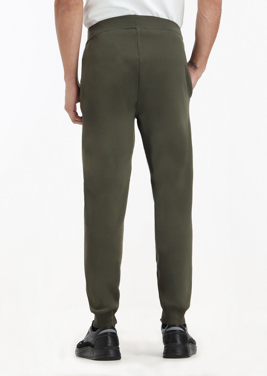 Haki Düz Örme Regular Fit Casual Triko Pantolon - 4