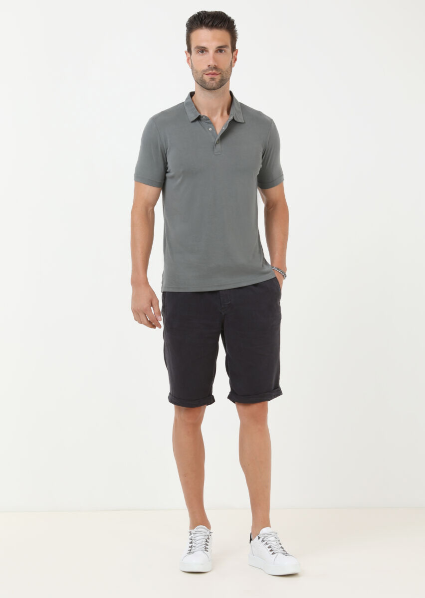 Haki Düz Polo Yaka %100 Pamuk T-Shirt - 2