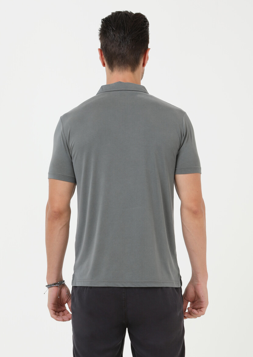 Haki Düz Polo Yaka %100 Pamuk T-Shirt - 4