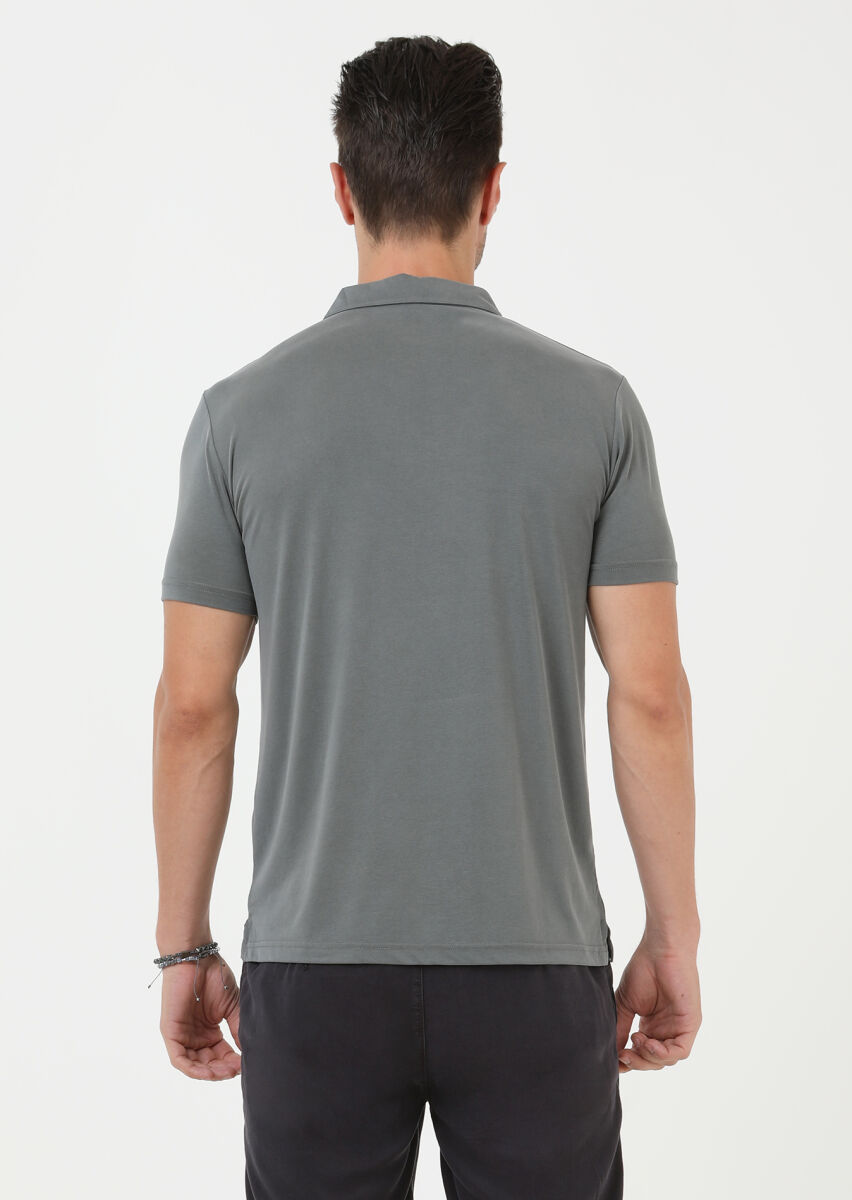 Haki Düz Polo Yaka %100 Pamuk T-Shirt - 4