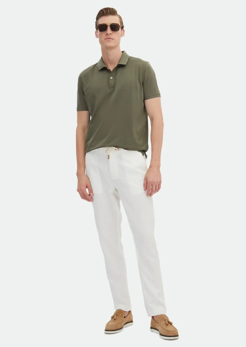 Haki Düz Polo Yaka %100 Pamuk T-Shirt 