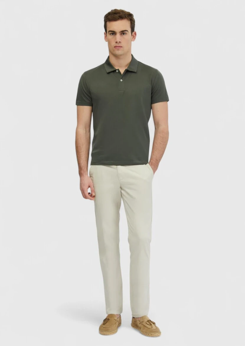 Haki Düz Polo Yaka %100 Pamuk T-Shirt 