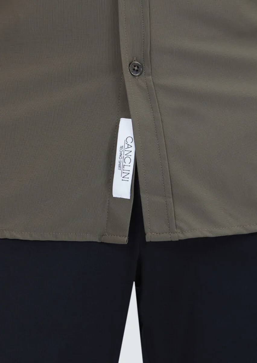 Haki Düz Regular Fit Dokuma Klasik Gömlek - 6