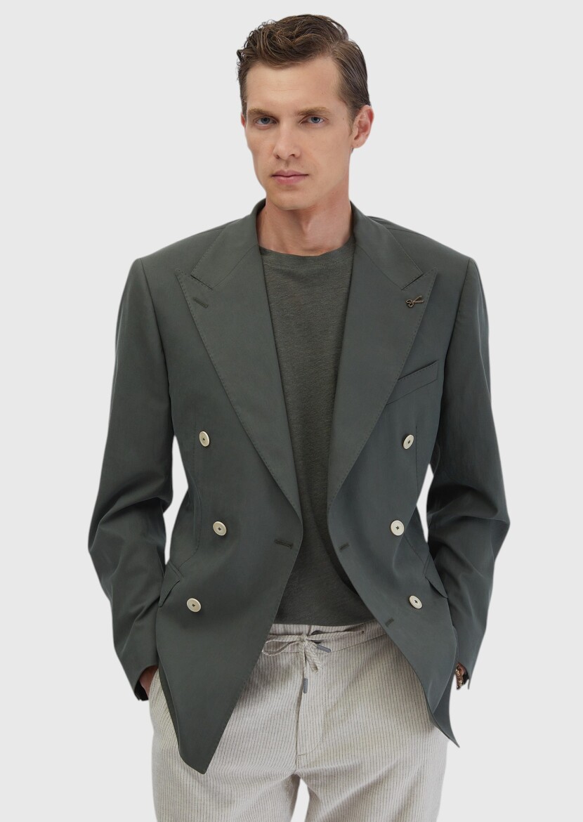 Haki Düz Slim Fit Ceket - 3