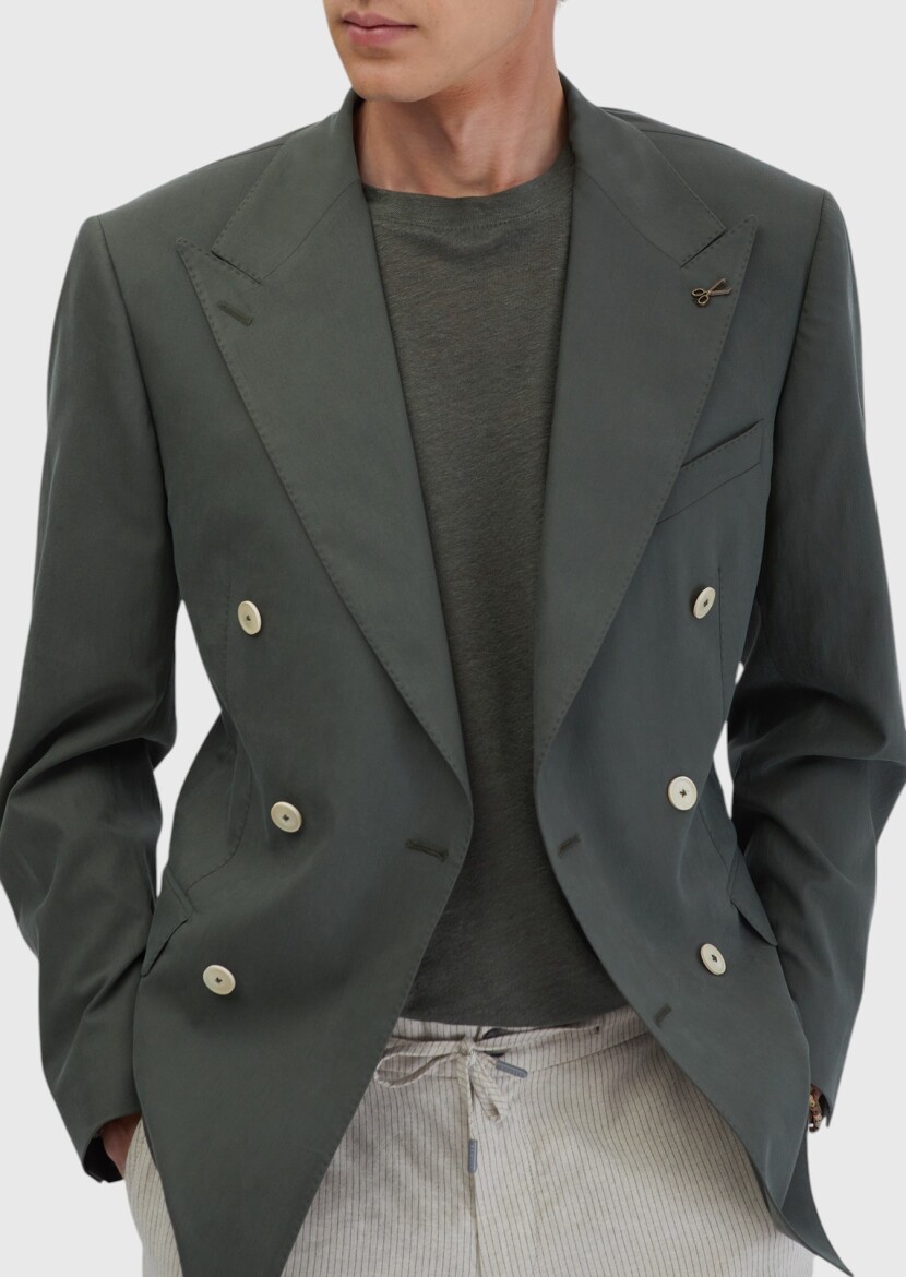 Haki Düz Slim Fit Ceket - 4