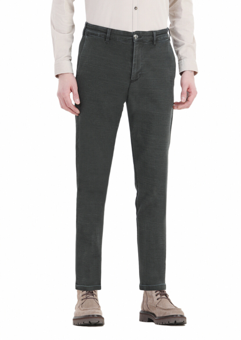 Haki Düz Slim Fit Denim Pamuk Karışımlı Pantolon 