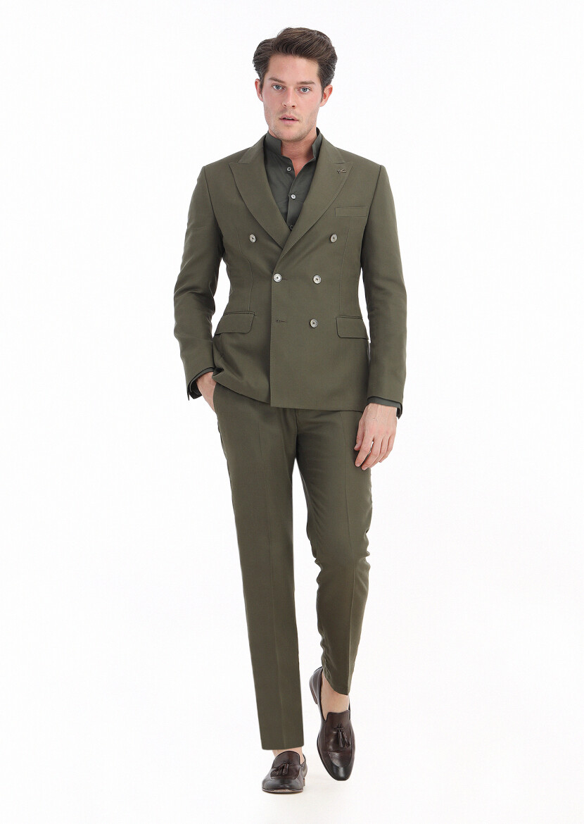 Haki Düz Zeroweight Slim Fit Takım Elbise 