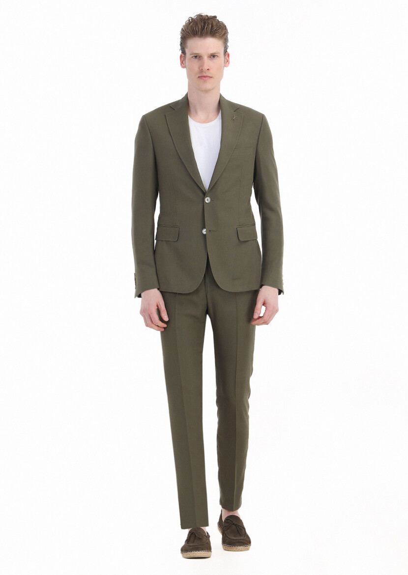 Haki Düz Zeroweight Slim Fit Takım Elbise 