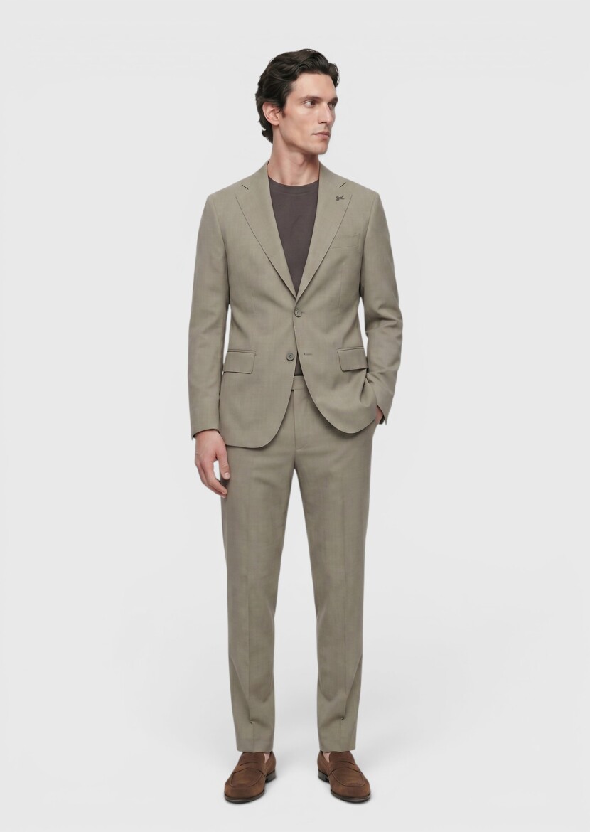 Haki Düz Zeroweight Slim Fit Yün Karışımlı Takım Elbise - RAMSEY