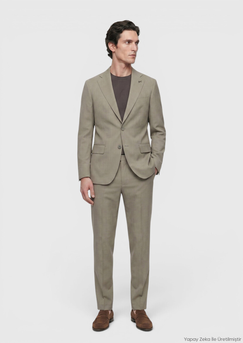 Haki Düz Zeroweight Slim Fit Yün Karışımlı Takım Elbise - RAMSEY