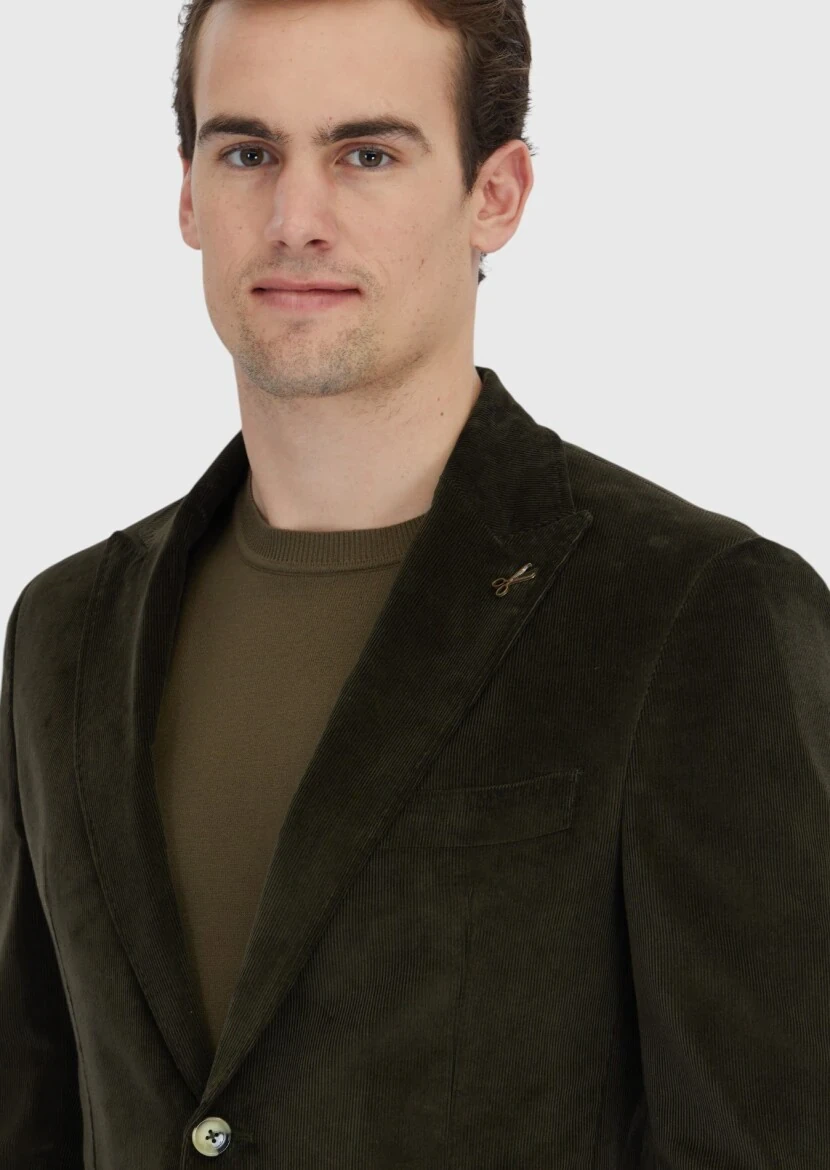 Haki Fitilli Zeroweight Slim Fit %100 Pamuk Ceket - 4