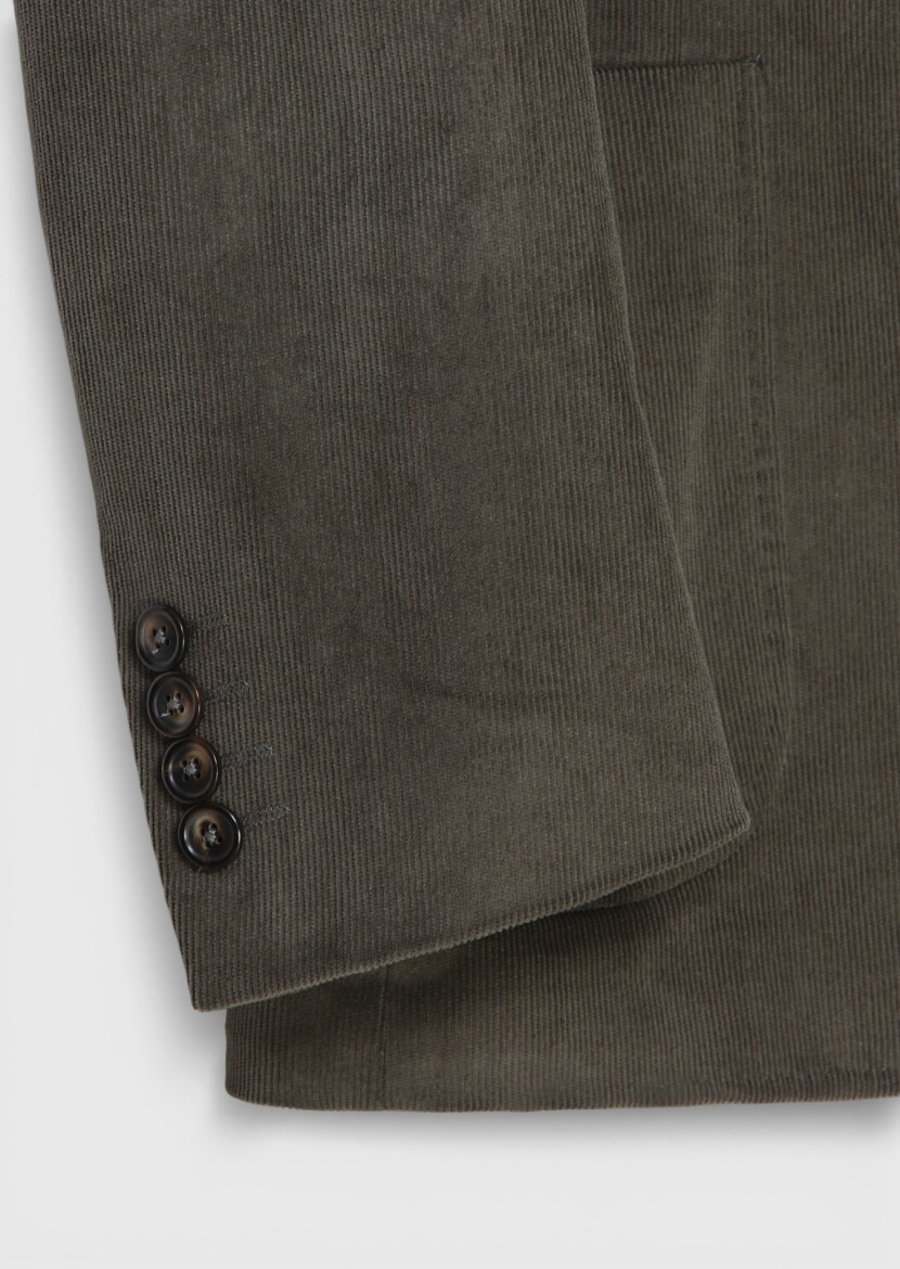 Haki Fitilli Zeroweight Slim Fit Pamuk Karışımlı Ceket - 7