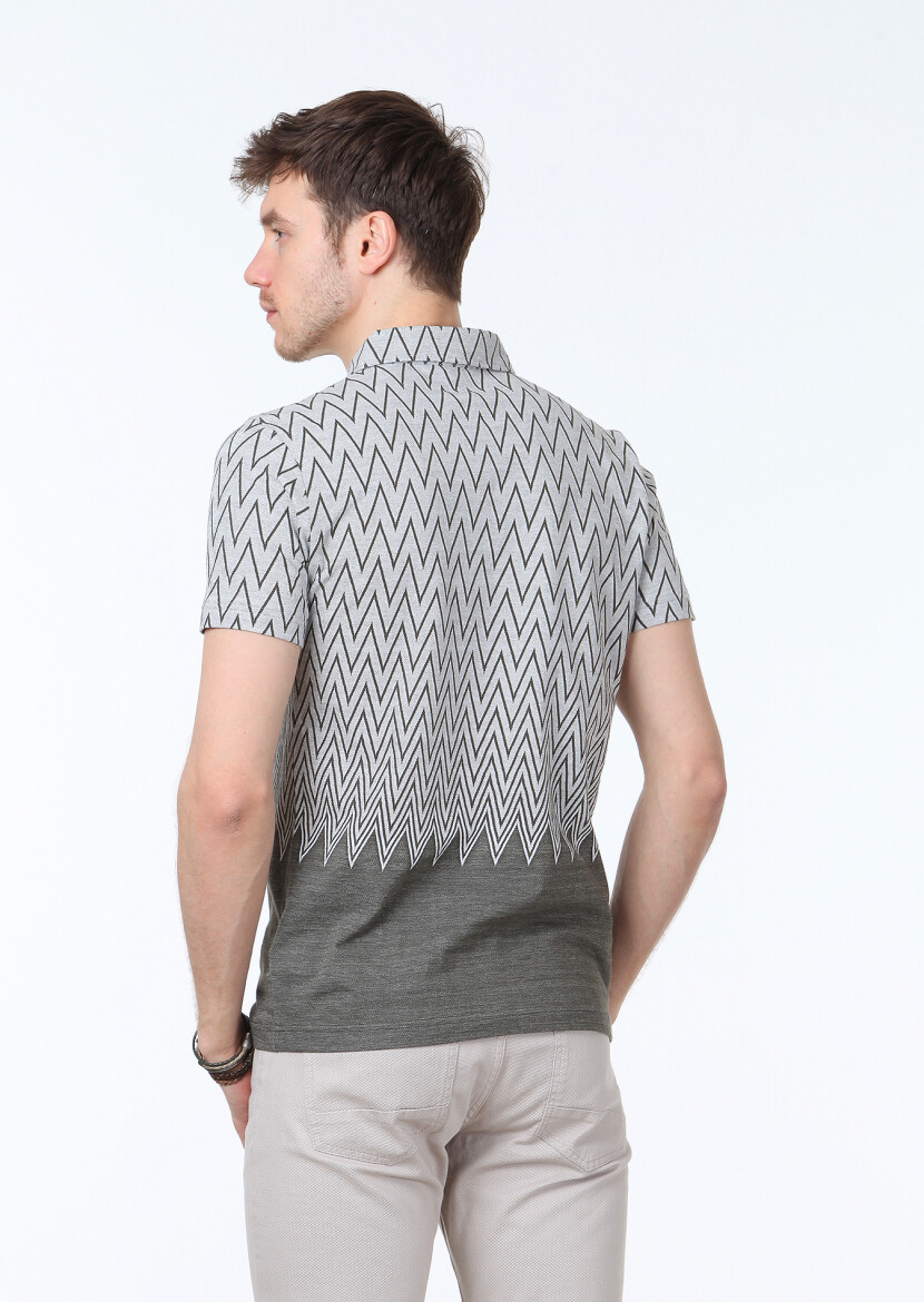 Haki Jakarlı Polo Yaka %100 Pamuk T-Shirt - 4