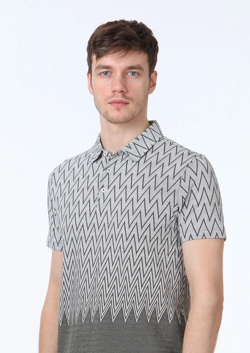 Haki Jakarlı Polo Yaka %100 Pamuk T-Shirt - 3