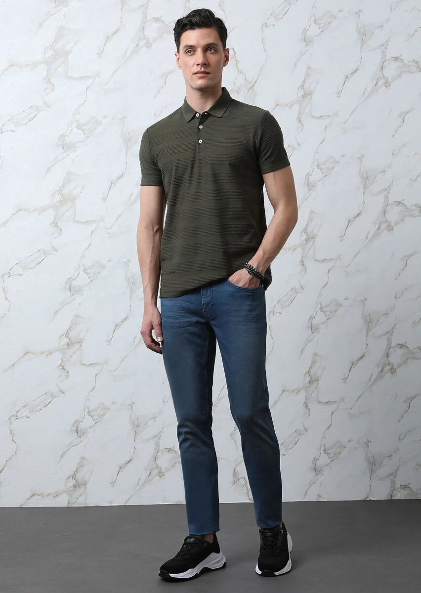 Haki Jakarlı Polo Yaka %100 Pamuk T-Shirt - 2