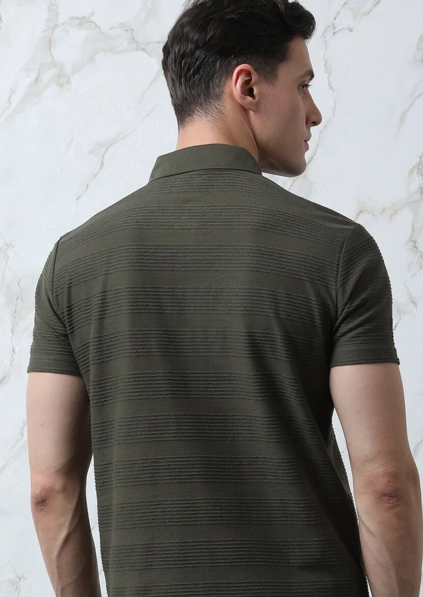 Haki Jakarlı Polo Yaka %100 Pamuk T-Shirt - 5