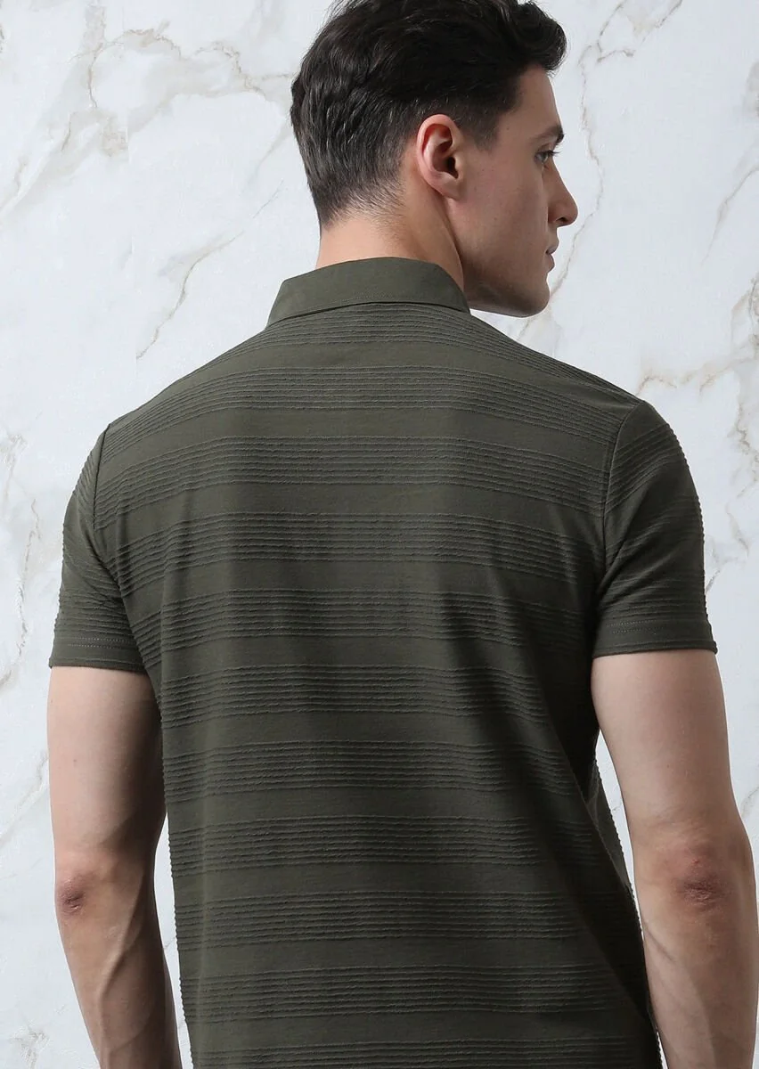 Haki Jakarlı Polo Yaka %100 Pamuk T-Shirt - 5