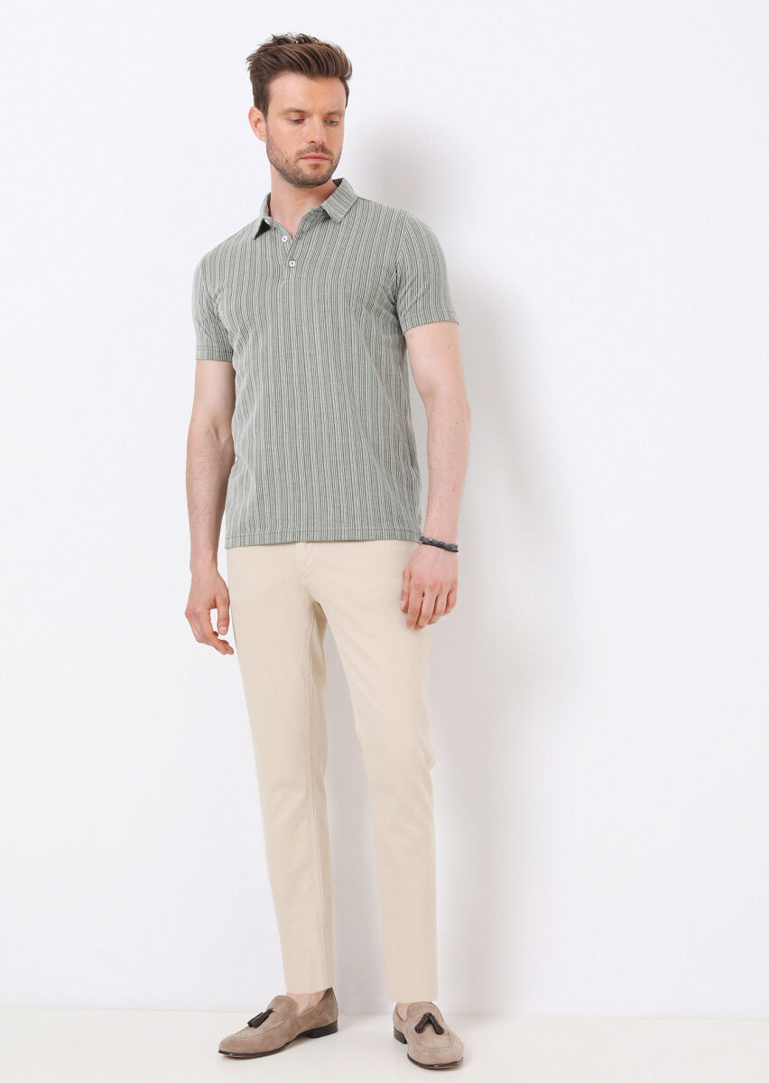 Haki Jakarlı Polo Yaka %100 Pamuk T-Shirt - 2