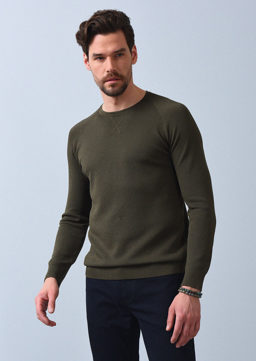 Haki Jakarlı Triko Kazak - 1