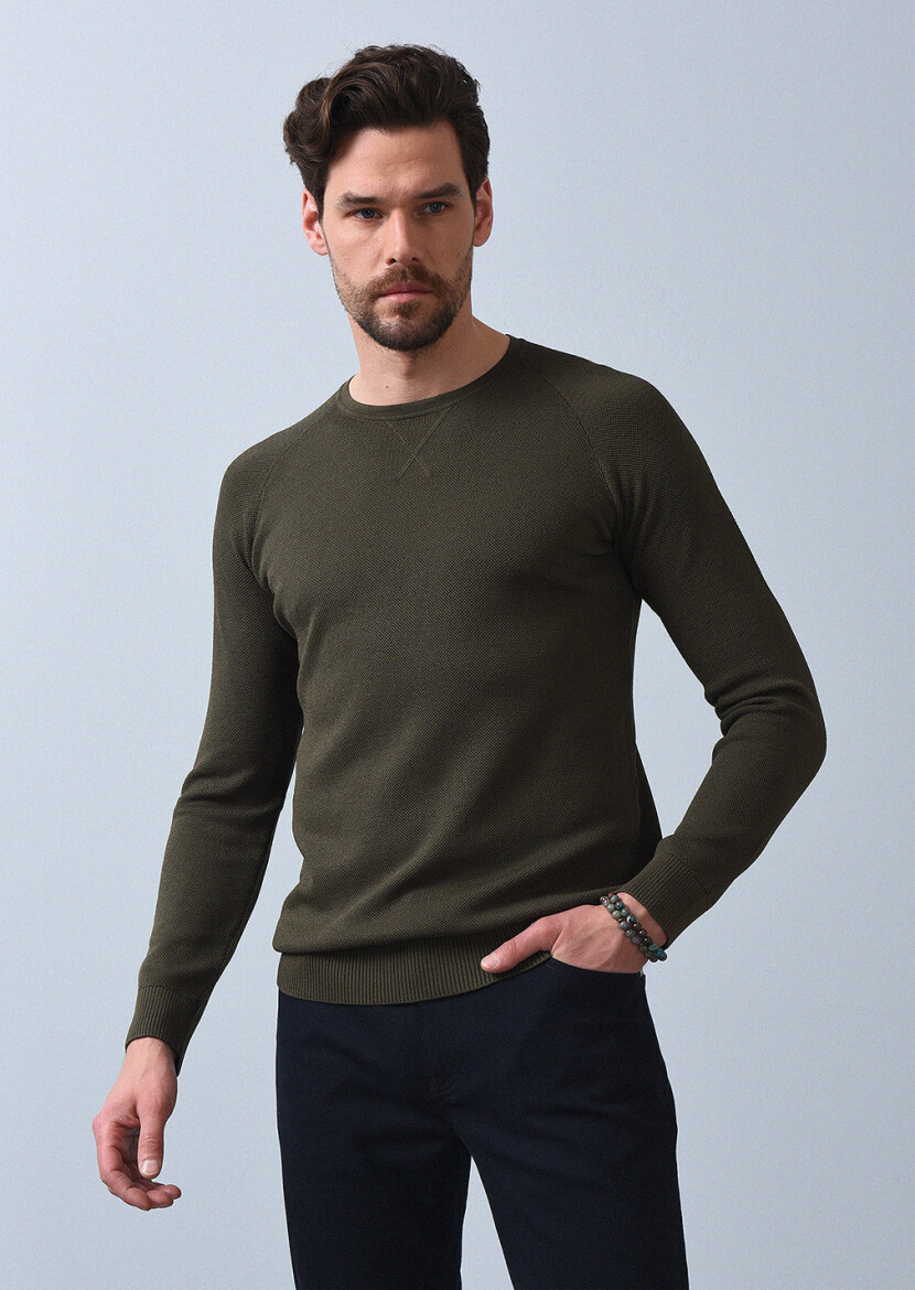 Haki Jakarlı Triko Kazak - 3