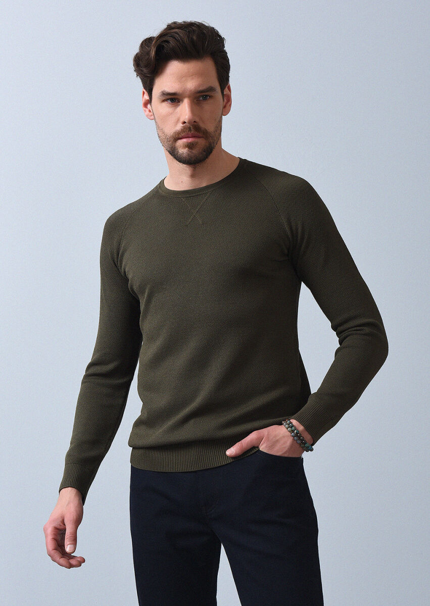 Haki Jakarlı Triko Kazak - 3