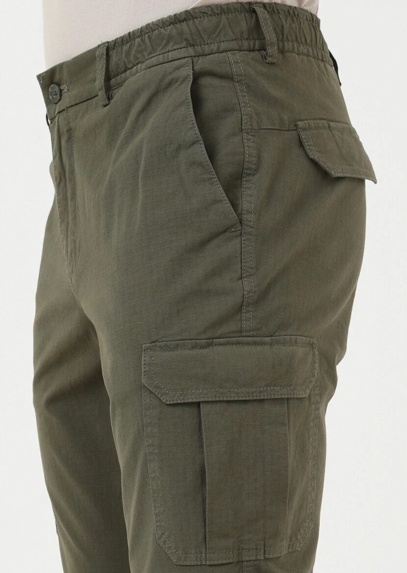 Haki Kareli Dokuma Jogging Fit Casual Pamuk Karışımlı Pantolon - 3