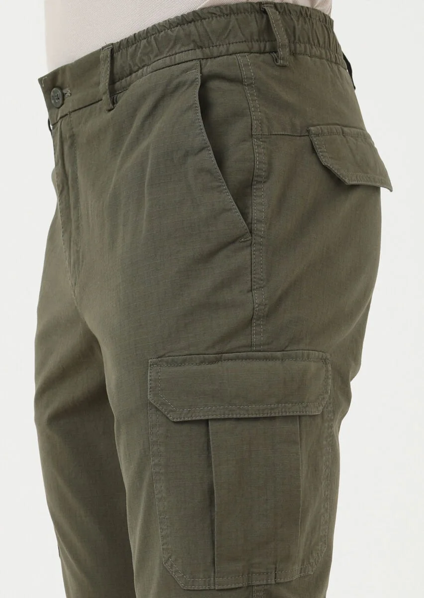 Haki Kareli Dokuma Jogging Fit Casual Pamuk Karışımlı Pantolon - 3