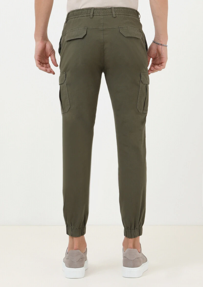 Haki Kareli Dokuma Jogging Fit Casual Pamuk Karışımlı Pantolon - 4