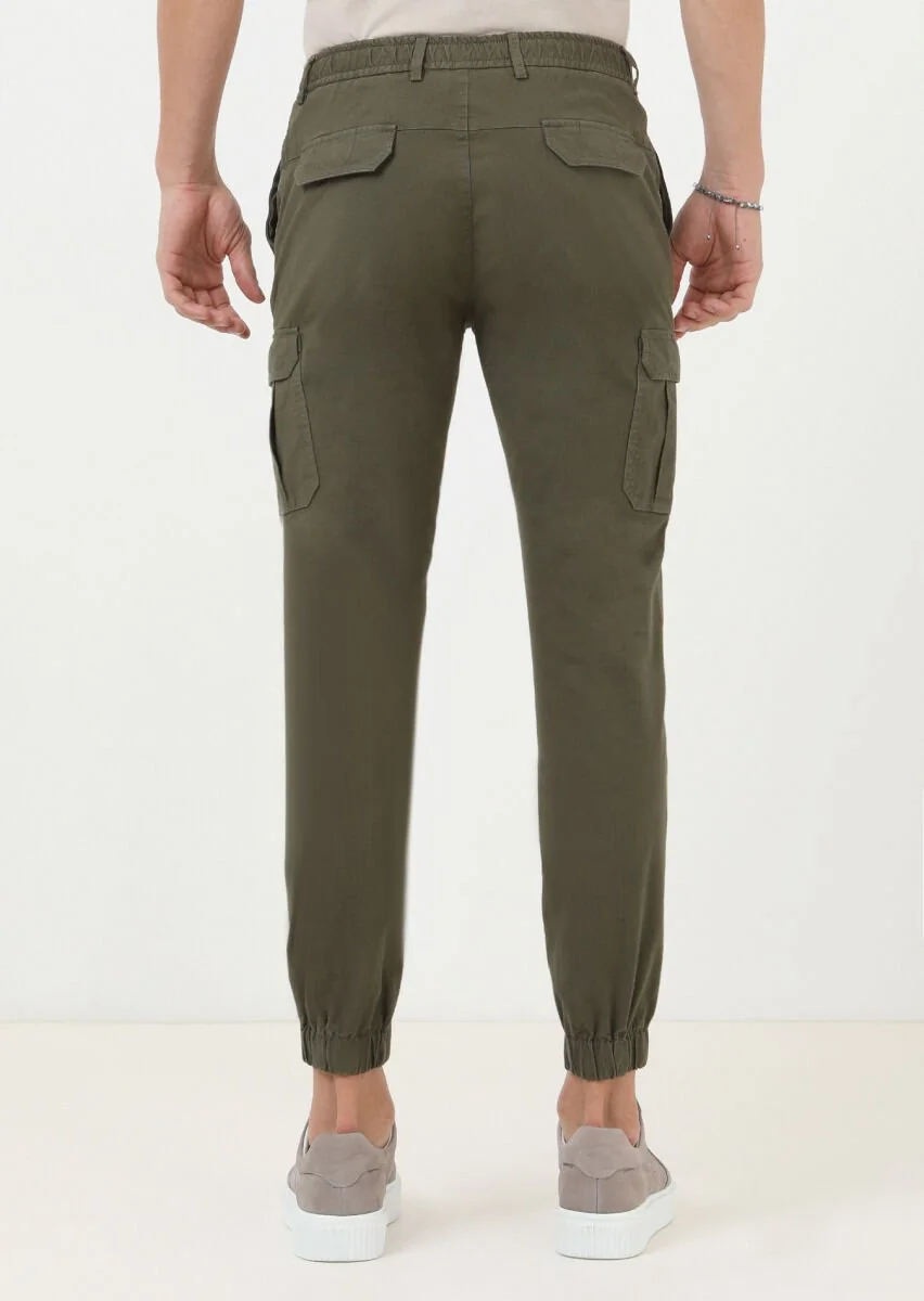 Haki Kareli Dokuma Jogging Fit Casual Pamuk Karışımlı Pantolon - 4