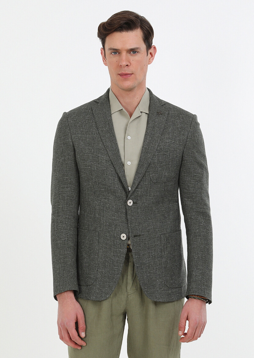 Haki Mikro Zeroweight Slim Fit Pamuk Karışımlı Ceket - 1