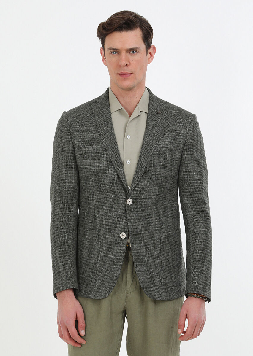 Haki Mikro Zeroweight Slim Fit Pamuk Karışımlı Ceket - 1