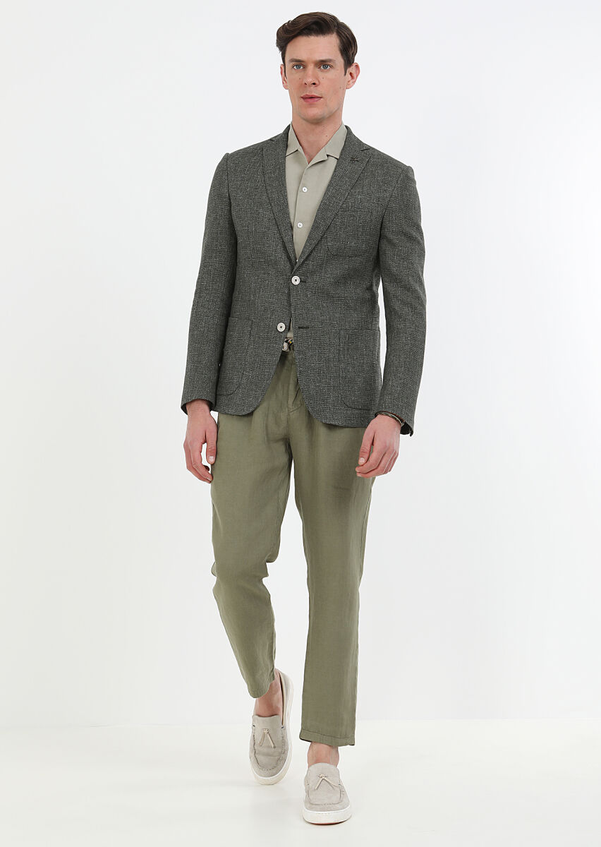 Haki Mikro Zeroweight Slim Fit Pamuk Karışımlı Ceket - 2