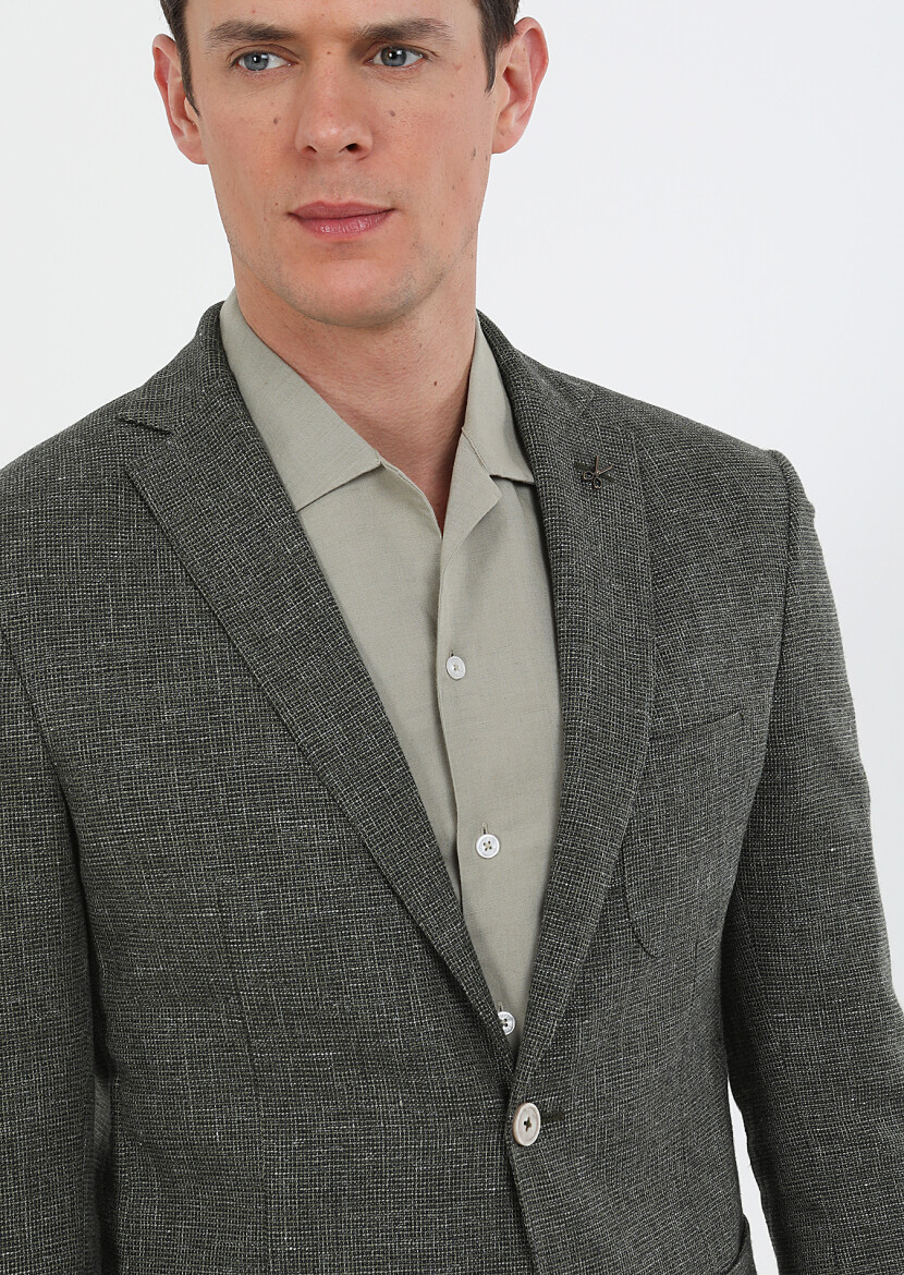 Haki Mikro Zeroweight Slim Fit Pamuk Karışımlı Ceket - 3