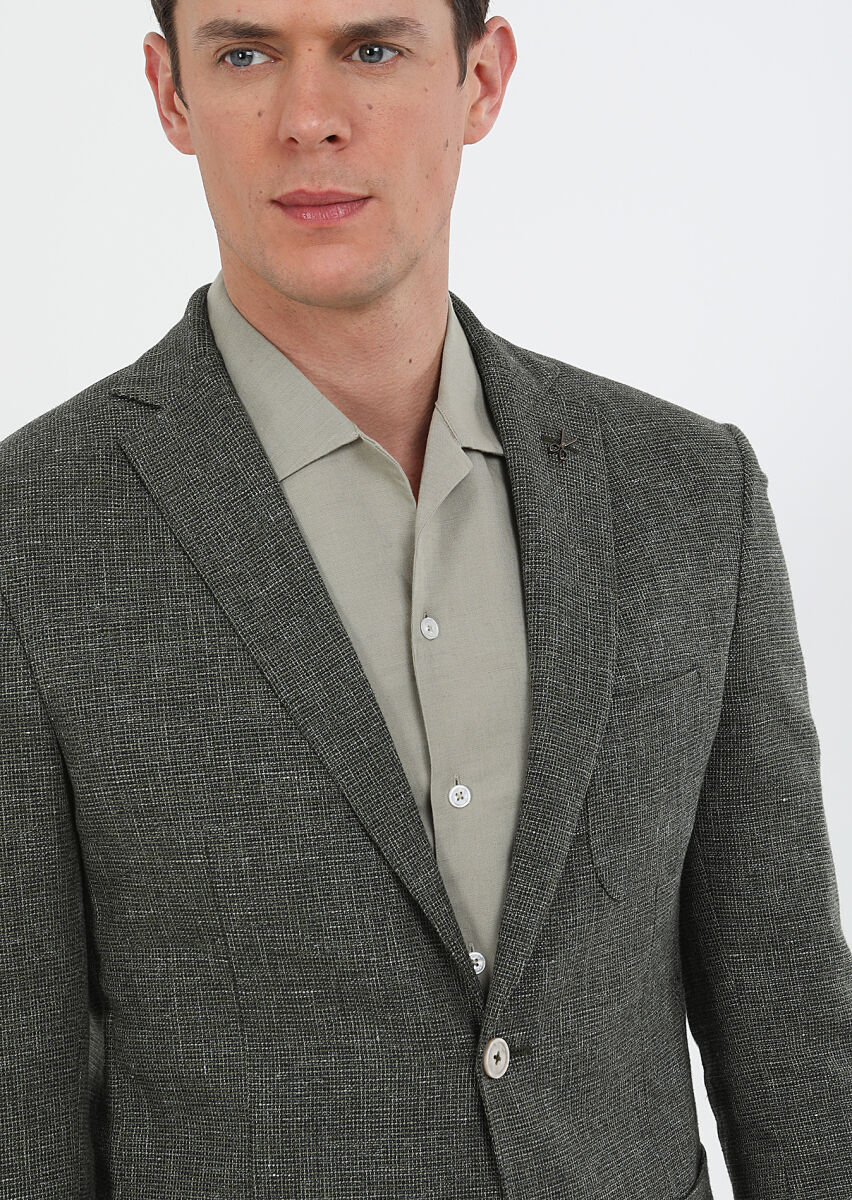 Haki Mikro Zeroweight Slim Fit Pamuk Karışımlı Ceket - 3