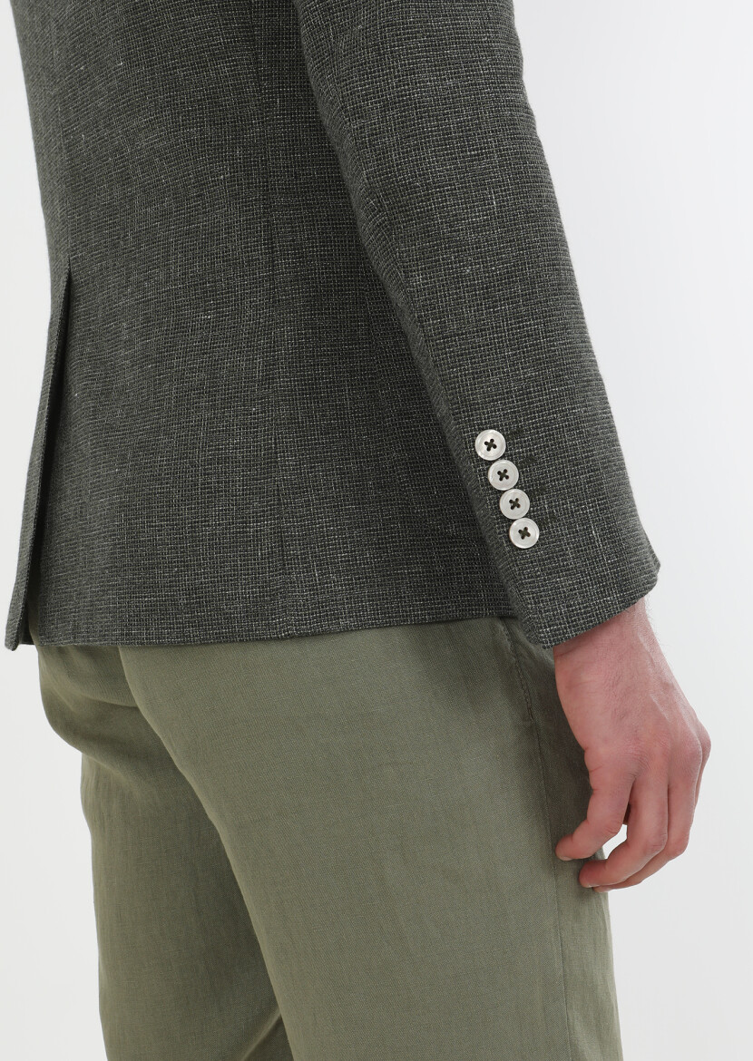 Haki Mikro Zeroweight Slim Fit Pamuk Karışımlı Ceket - 6