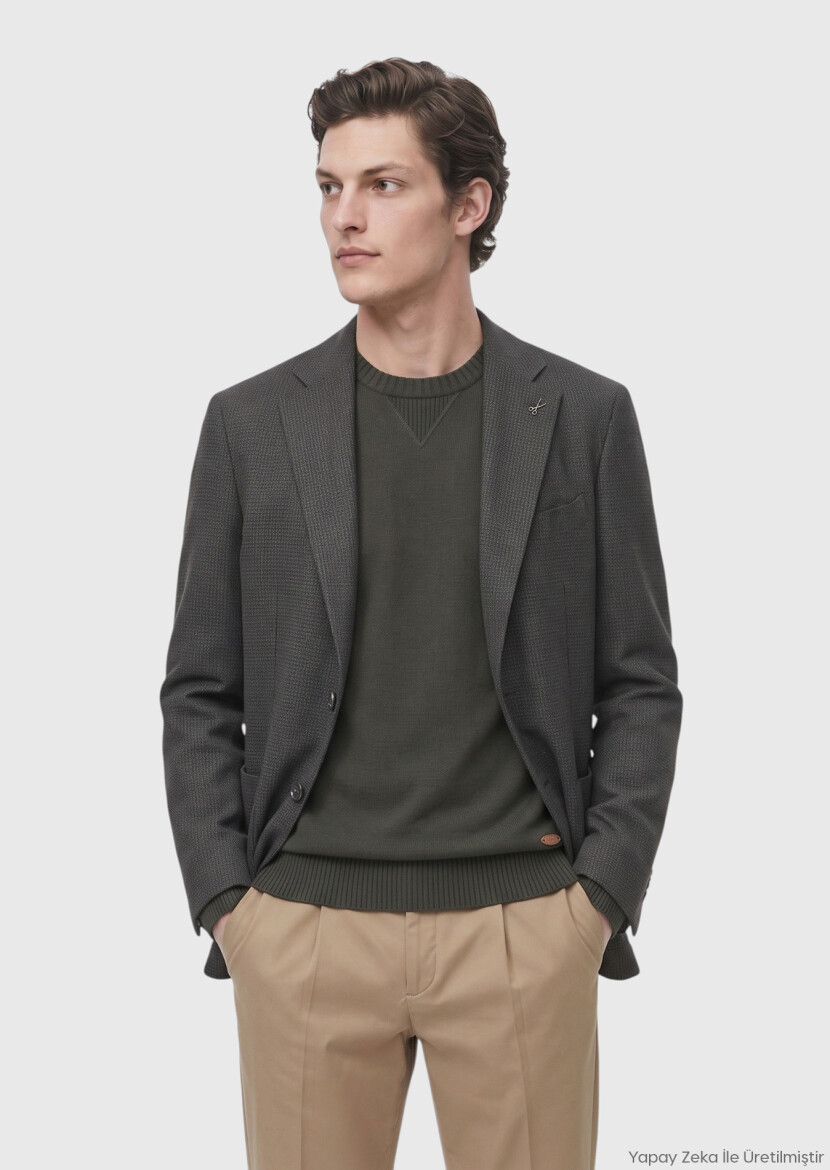 Haki Mikro Zeroweight Slim Fit Yün Karışımlı Ceket - RAMSEY