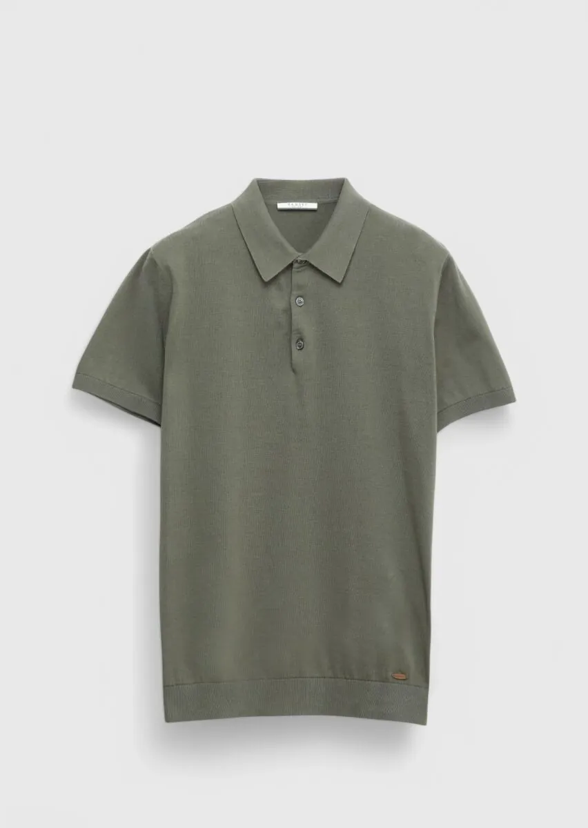 Haki Polo Yaka %100 Pamuk Triko - 7