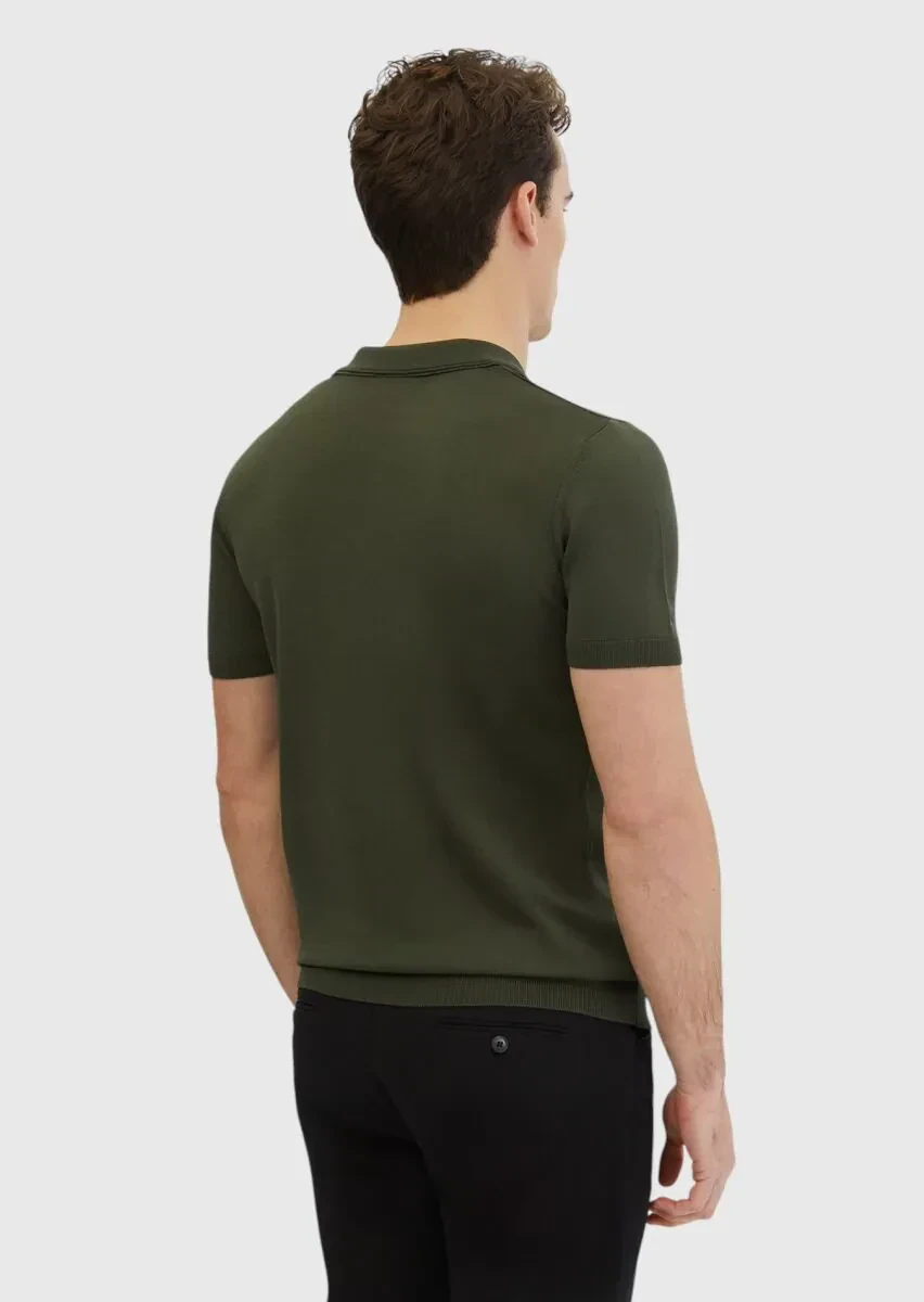 Haki Polo Yaka Düz Örgü Triko - 5