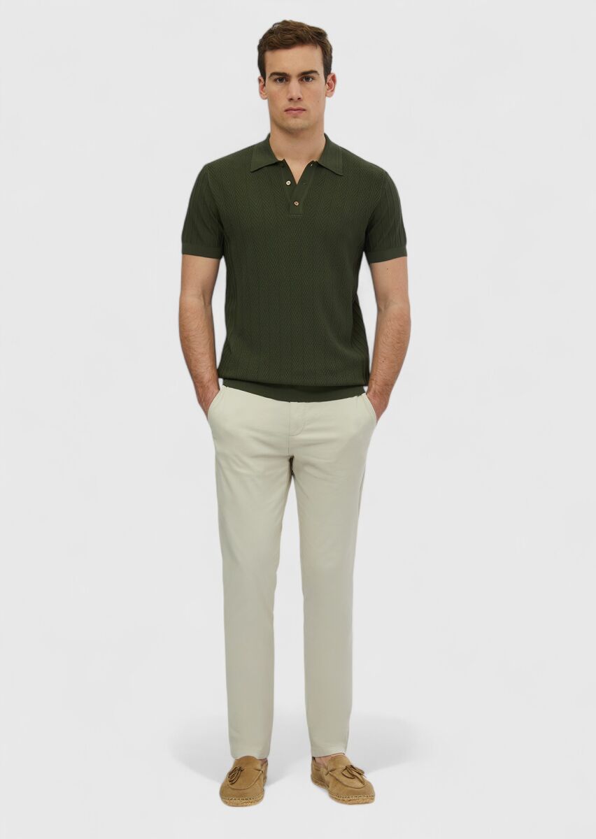 Haki Polo Yaka Jakarlı Triko - 2
