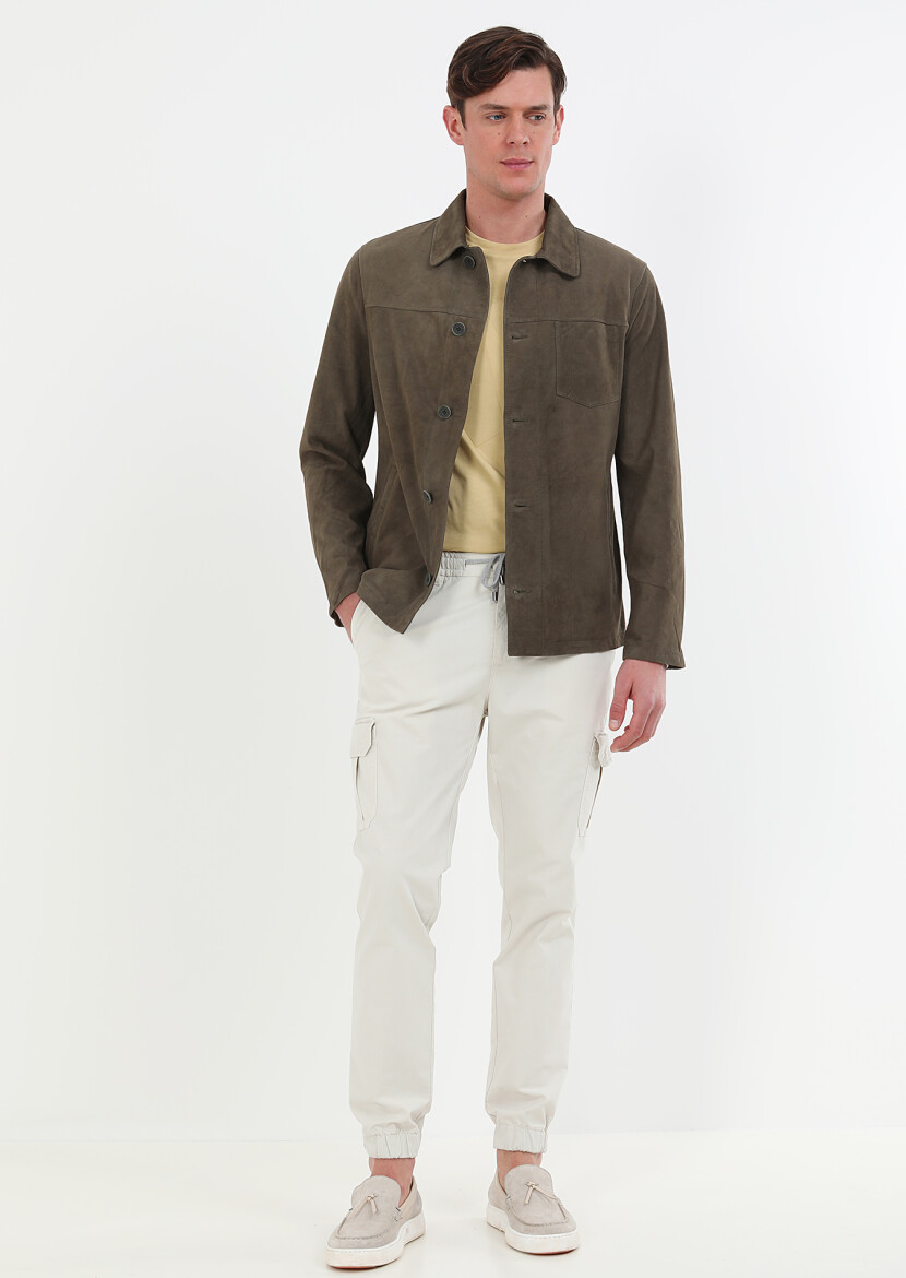 Haki Regular Fit Deri Ceket - 1