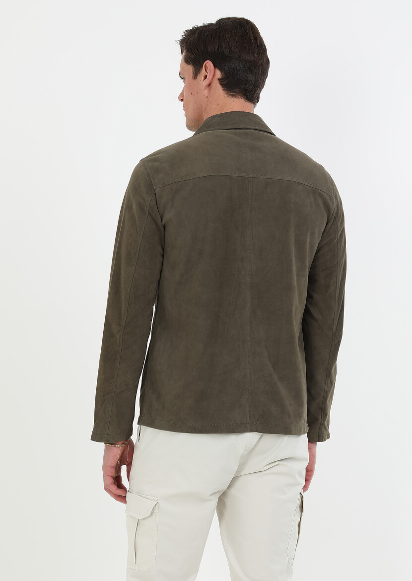 Haki Regular Fit Deri Ceket - 7