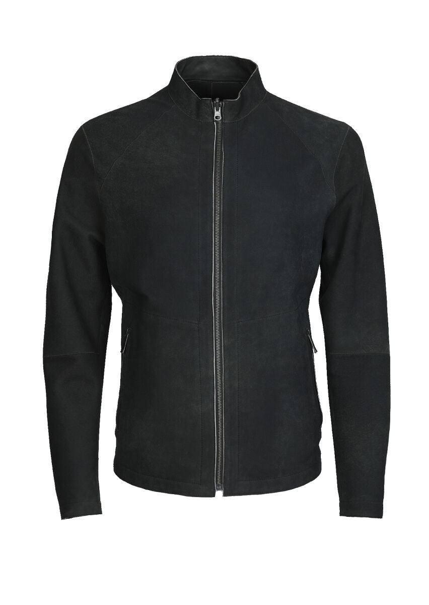 Haki Regular Fit Dik Yaka Casual Deri Deri Mont - 6