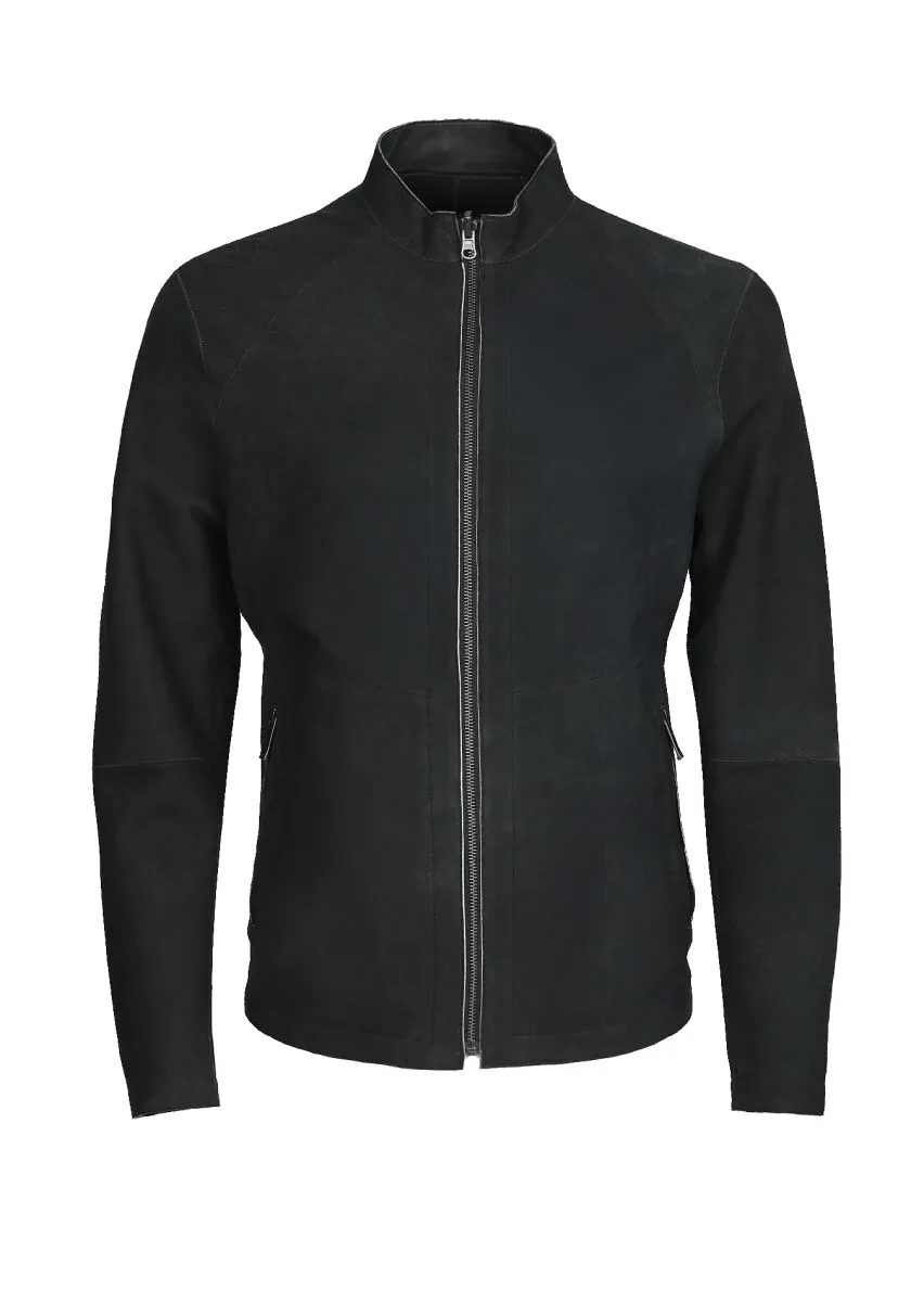 Haki Regular Fit Dik Yaka Casual Deri Deri Mont - 7