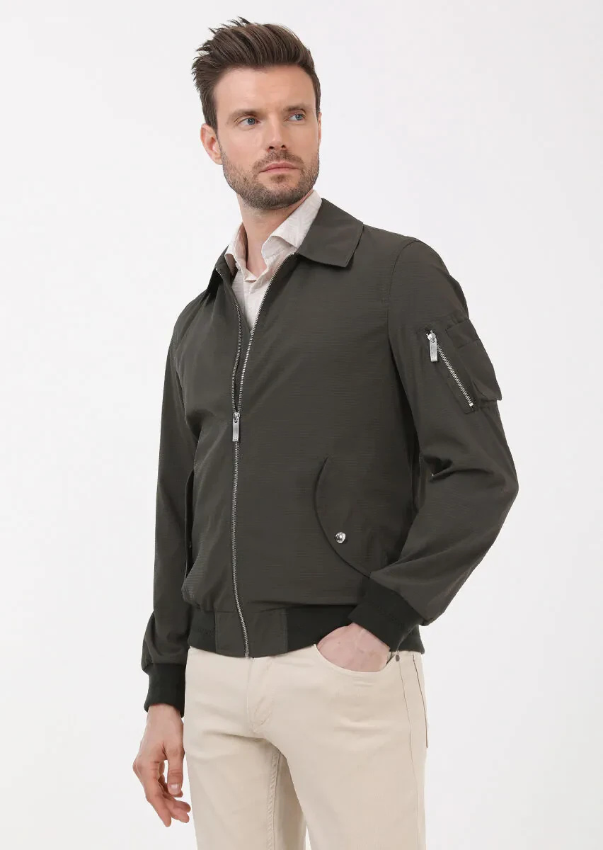 Haki Regular Fit Dik Yaka Casual Dokuma Mont - 1