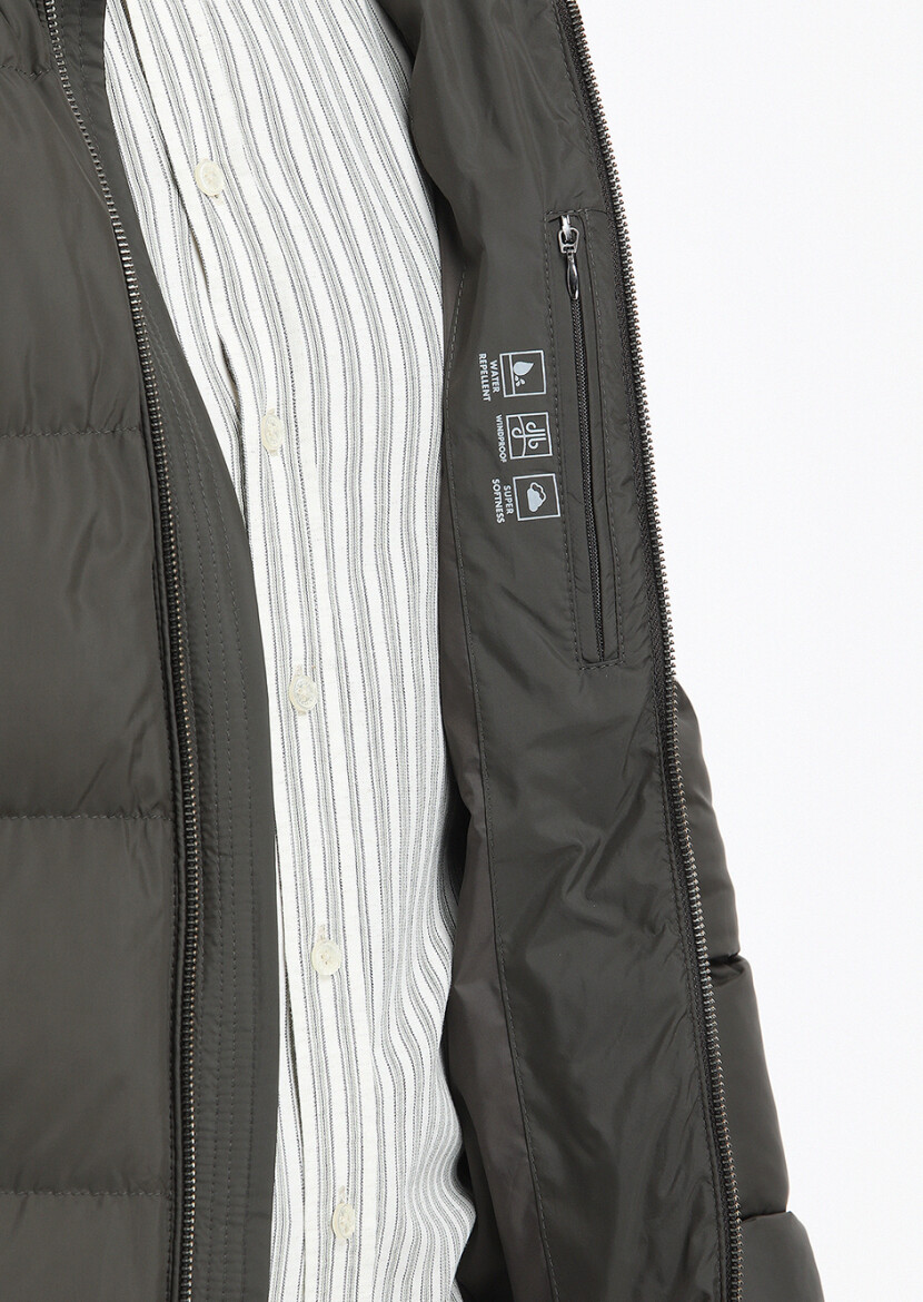Haki Regular Fit Dik Yaka Casual Dokuma Mont - 5