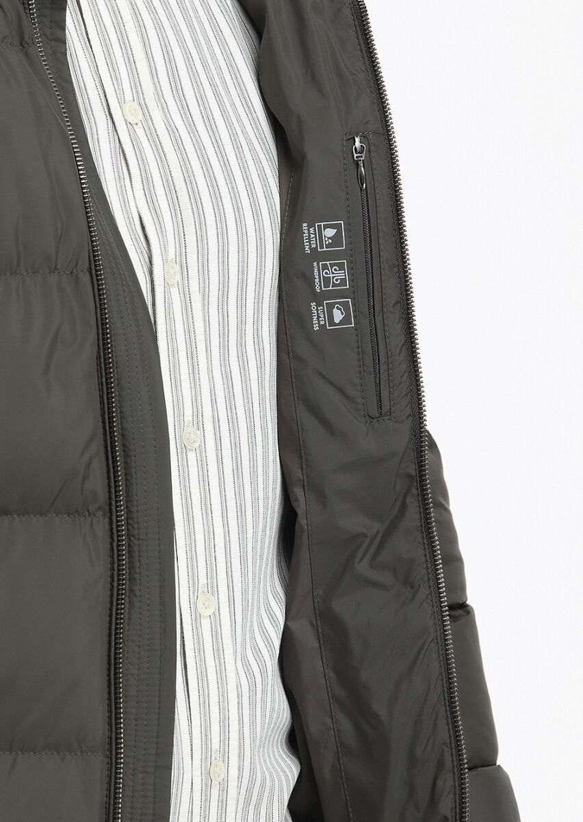 Haki Regular Fit Dik Yaka Casual Dokuma Mont - 5