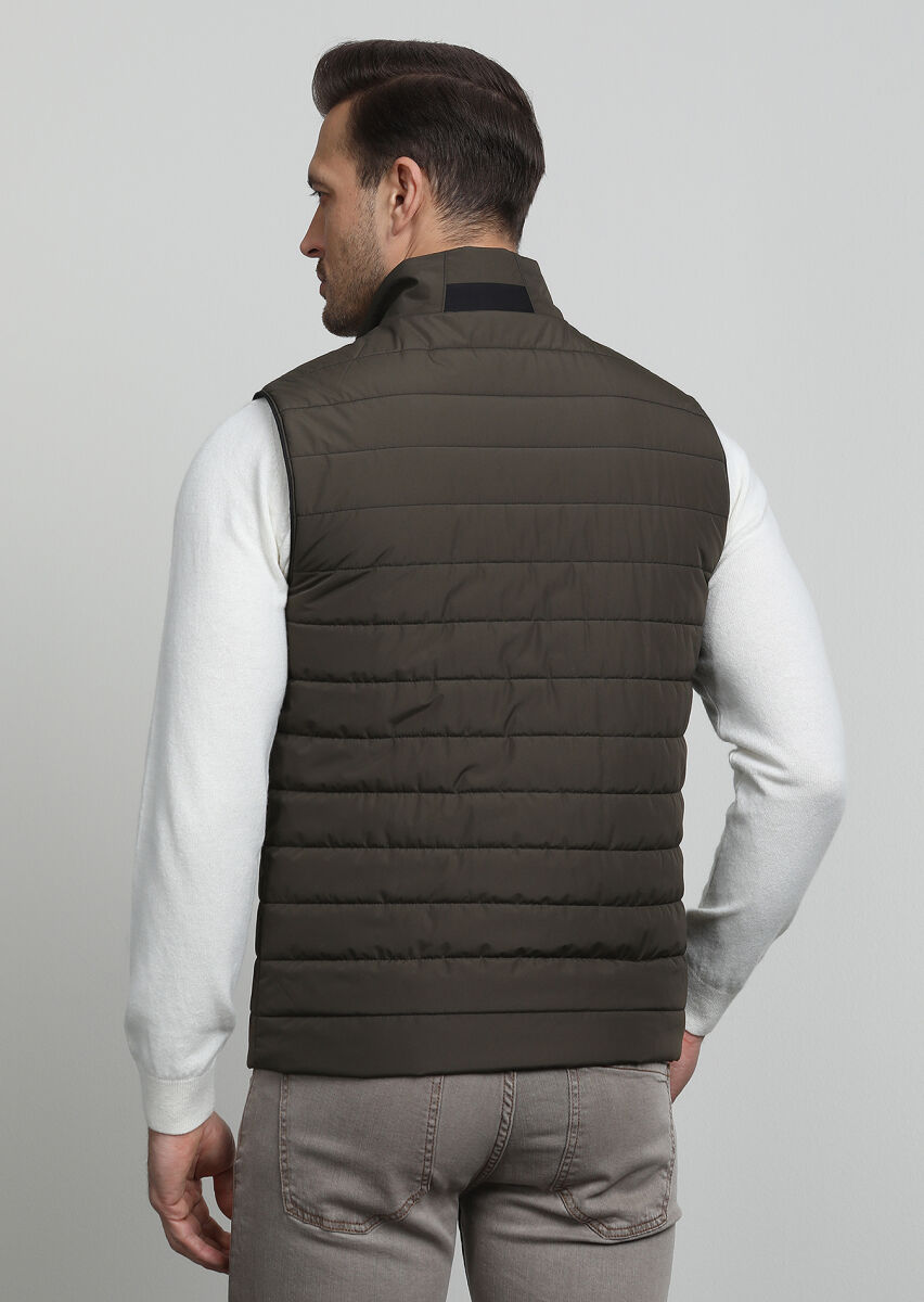 Haki Regular Fit Dik Yaka Casual Dokuma Spor Yelek - 4