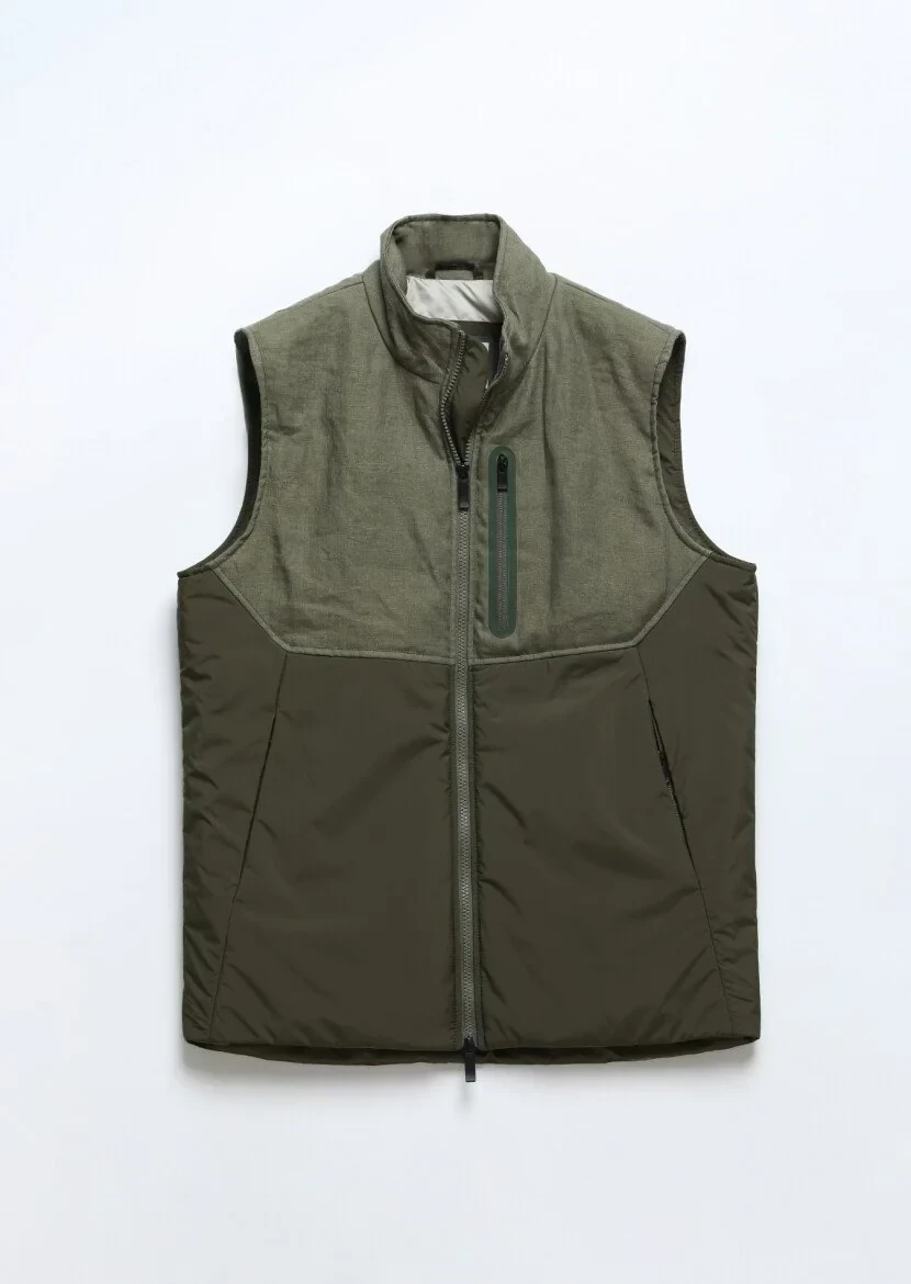 Haki Regular Fit Dik Yaka Casual Dokuma Spor Yelek - 9