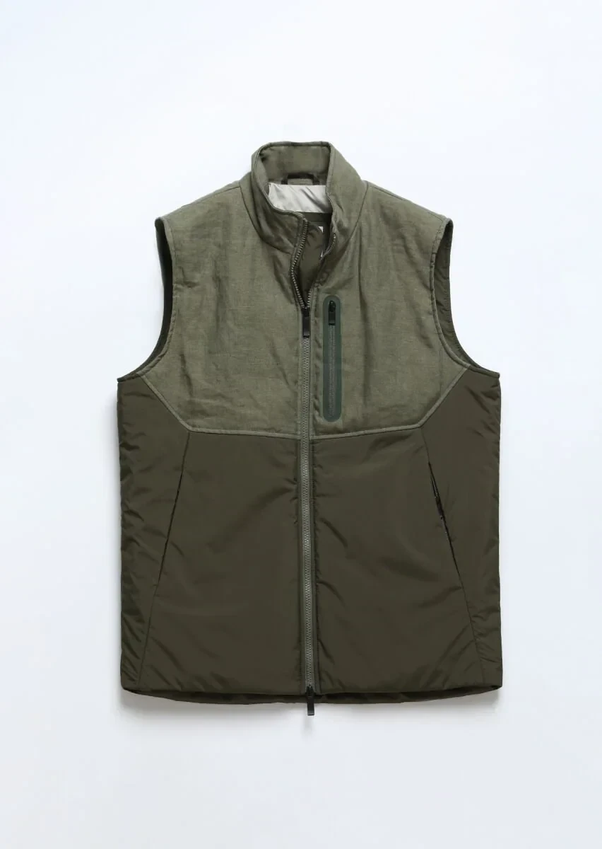 Haki Regular Fit Dik Yaka Casual Dokuma Spor Yelek - 9